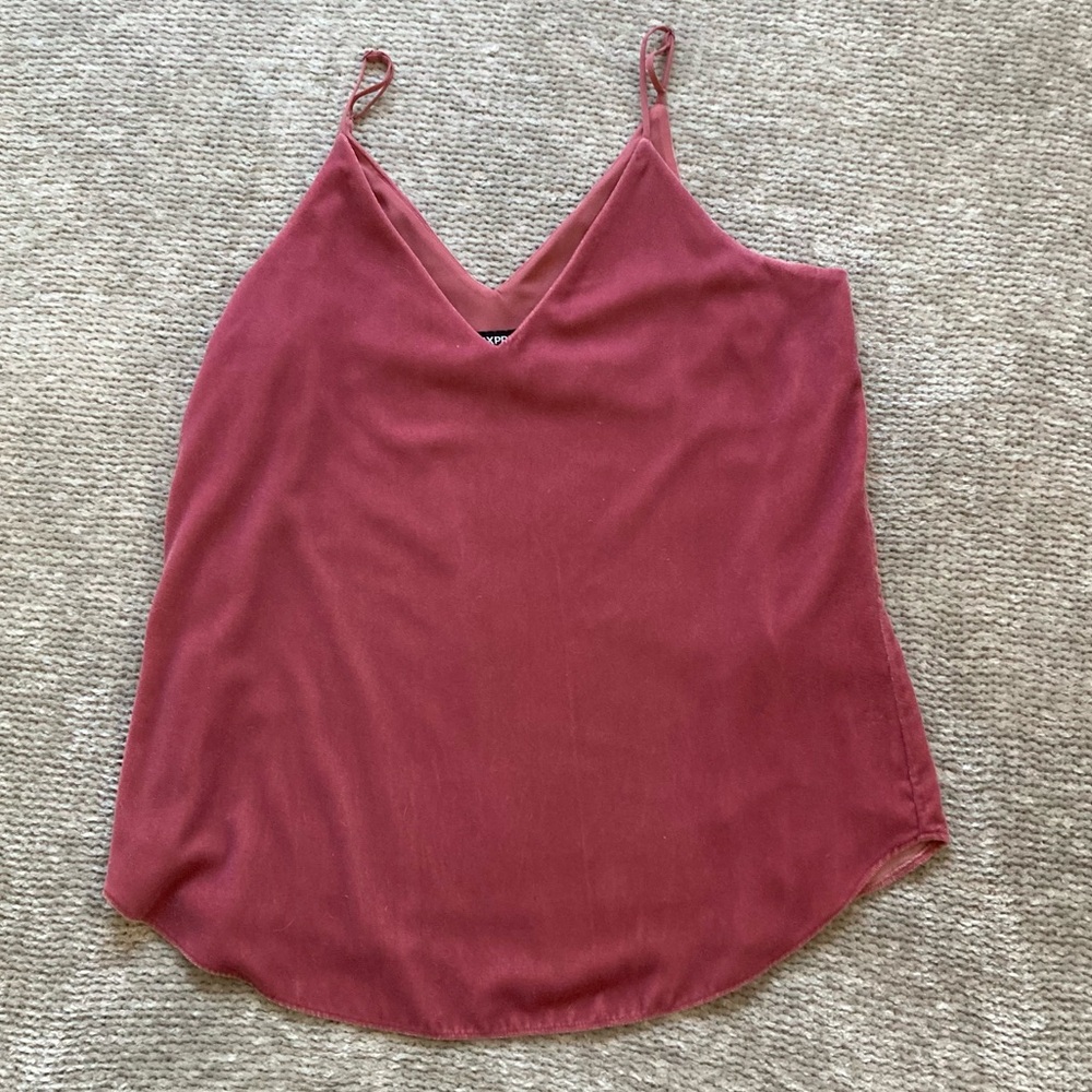 Express‎ Pink Velvet Cami Small Y2K V Neck Spaghetti Strap Going Out Top